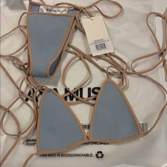 Aya Muse Other - Aya Muse Ribbed Blue and Tan Bikini